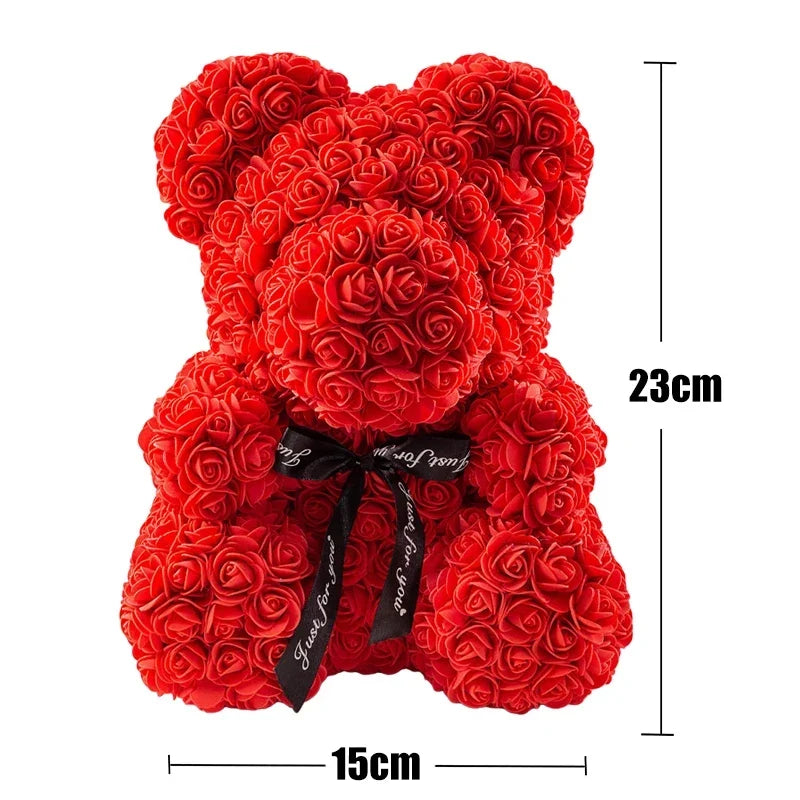 Faux Rose Teddy Bear with Gift Box and Lights - Romantic Anniversary or Valentine&