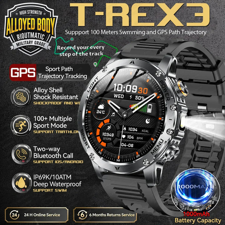 Smartwatch Rugged Outdoor GPS – 1.7 Inch AMOLED, Fall 2025 Trend, 1000mAh Battery, IP69K Waterproof, Bluetooth Calling