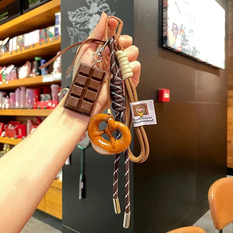 Woven Rope Bowknot Keychain With Cute Pastry Charms