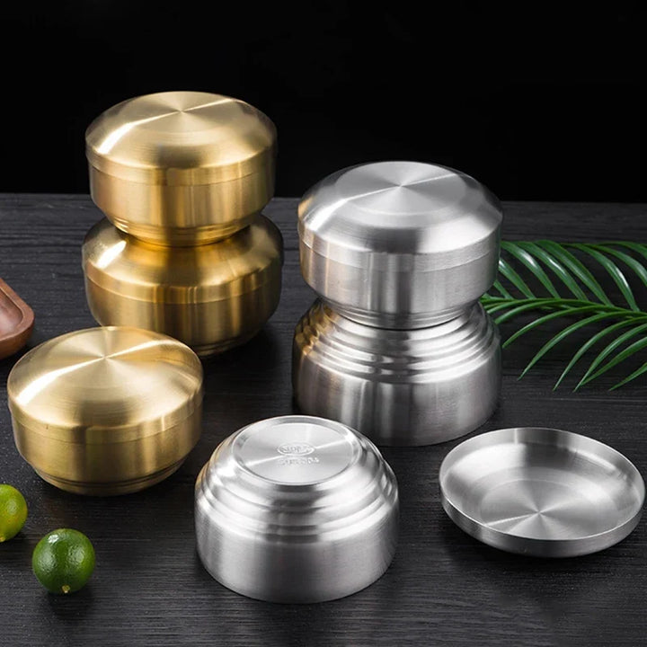 Stainless Steel Double Layer Rice Bowl With Lid Insulated