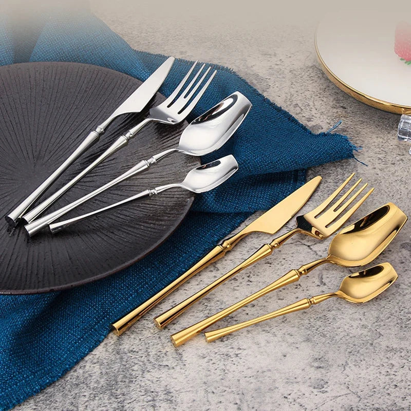 Stainless Steel 18/10  Cutlery Set - Glossy Silver Dinnerware, Matte 304 Tableware for Gifts