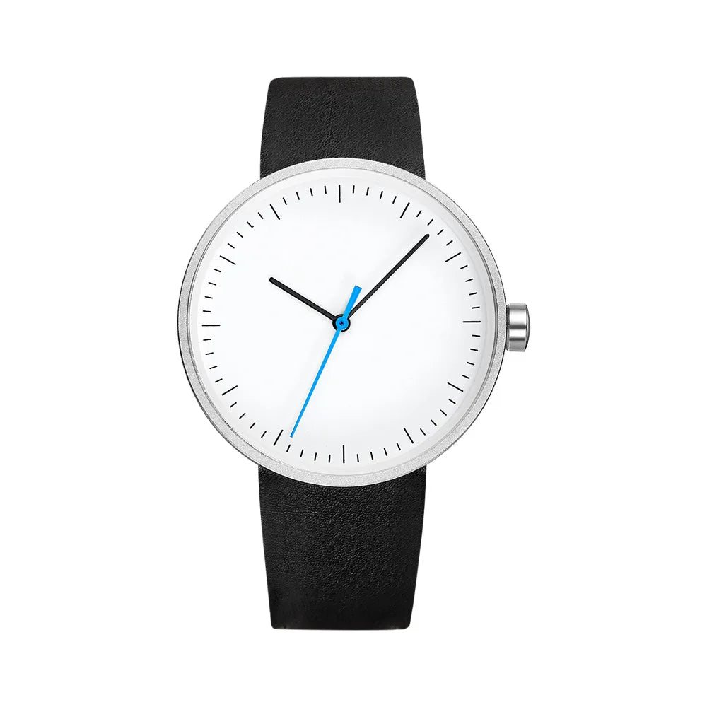 Classic unisex quartz wristwatch – leather strap, round dial, minimalist everyday timepiece