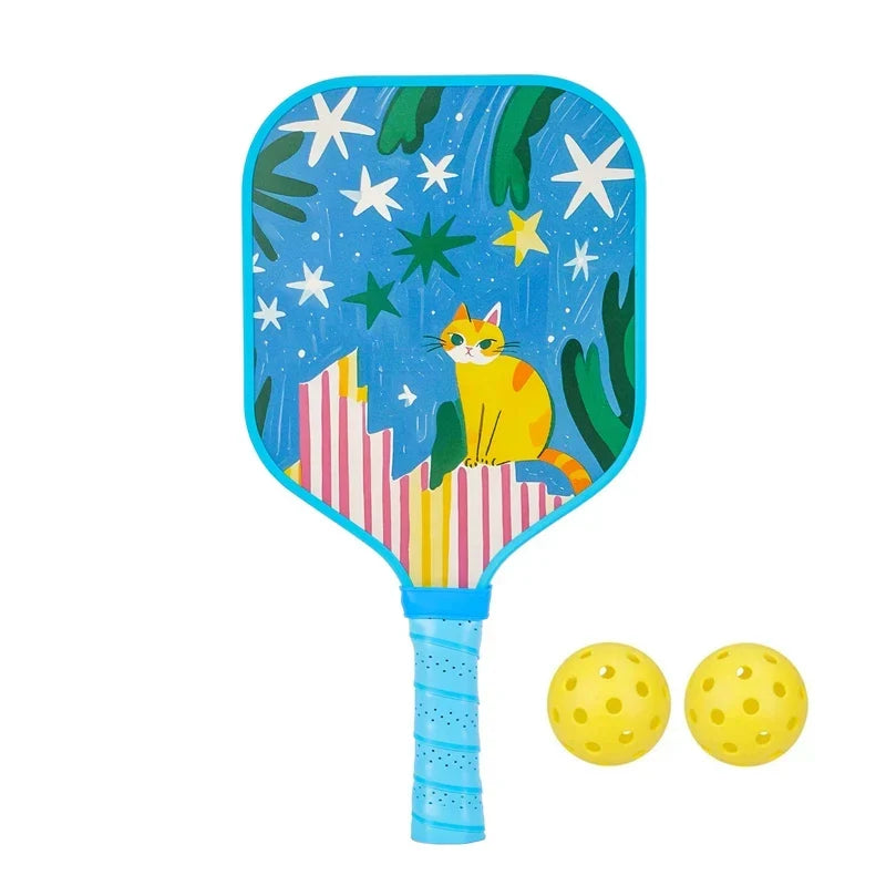 Lightweight Kids Pickleball Paddles Set with Small Grip, Honeycomb Core, Fiberglass, Ages 6-12, Includes 2 Paddles and 2 Balls