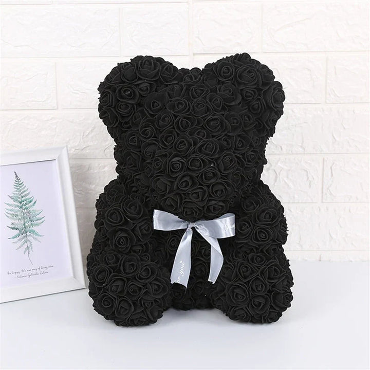 Faux Rose Teddy Bear with Gift Box and Lights - Romantic Anniversary or Valentine&