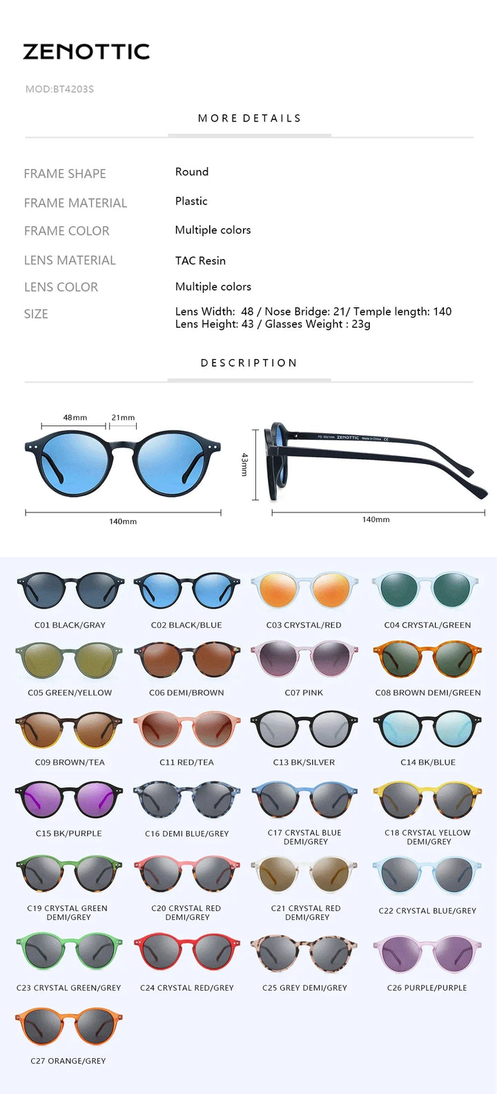 Polarized Sunglasses Round Retro Unisex Eyewear Summer 2026 Trend UV400 Protection