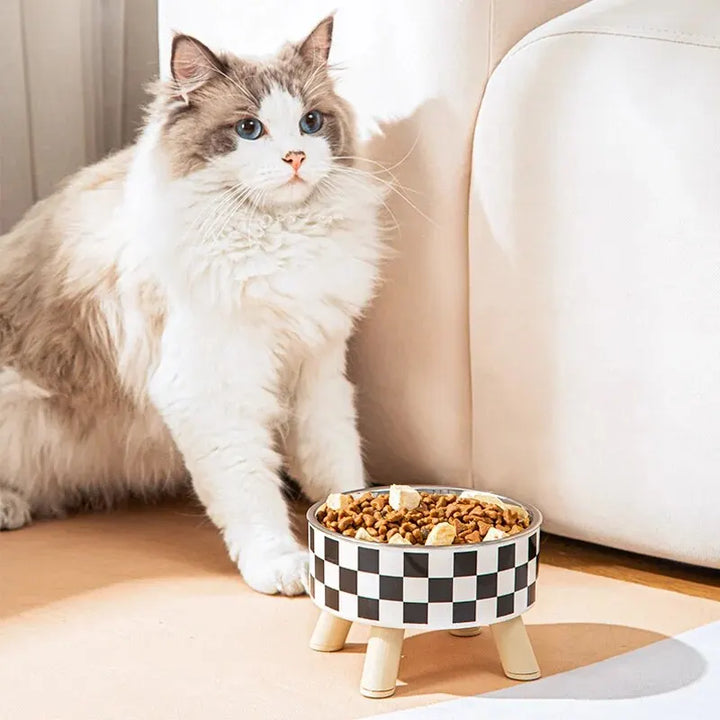 A Cat Bowl For Cats And Dogs - Tall Polka-Dot Stainless Steel Bowl, Anti-Overturn Design, Perfect for Drinking Water and Food
