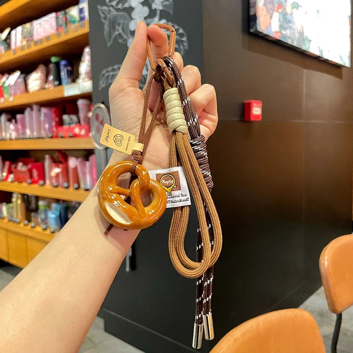 Woven Rope Bowknot Keychain With Cute Pastry Charms