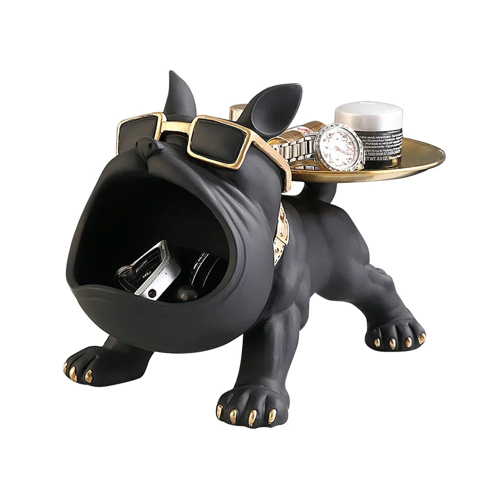 Resin Bulldog Storage Sculpture - Stylish Key Holder &amp; Candy Tray for Home Decor