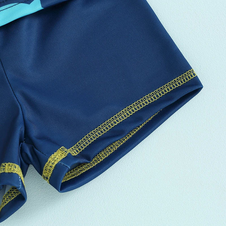 Quick-dry baby boys rash guard swimsuit set - long sleeve zip-up, fish print, polyester, summer beachwear