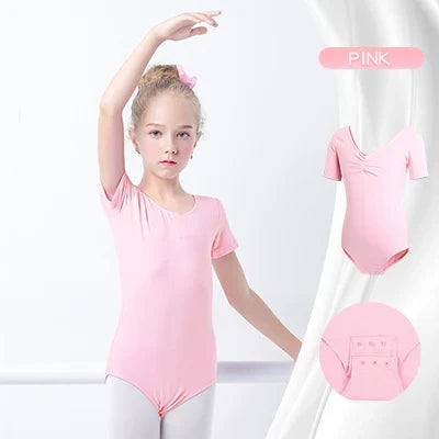 Soft girls ballet leotard - drawstring neckline, ruched front, cotton knit, for dance class