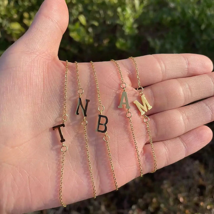 Initial Letter Bead Bracelet Thin Chain Minimalist Elegant