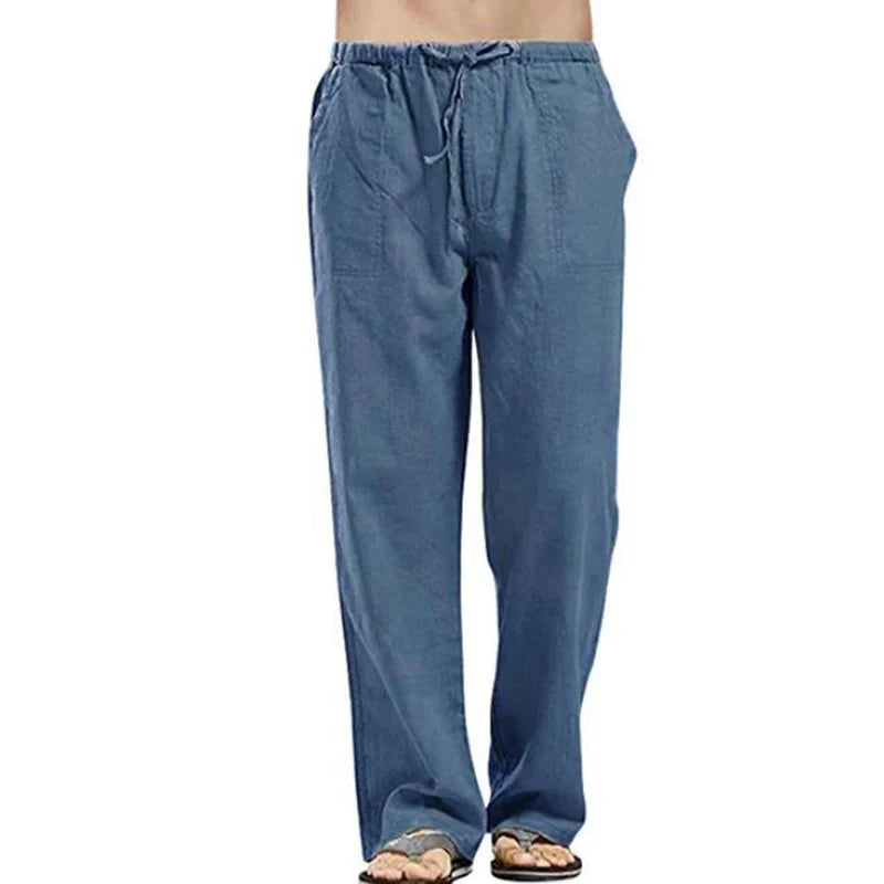 Solid Color Multi-Pocket Linen Men Pants - Casual Breathable Summer Trouser, Large Size