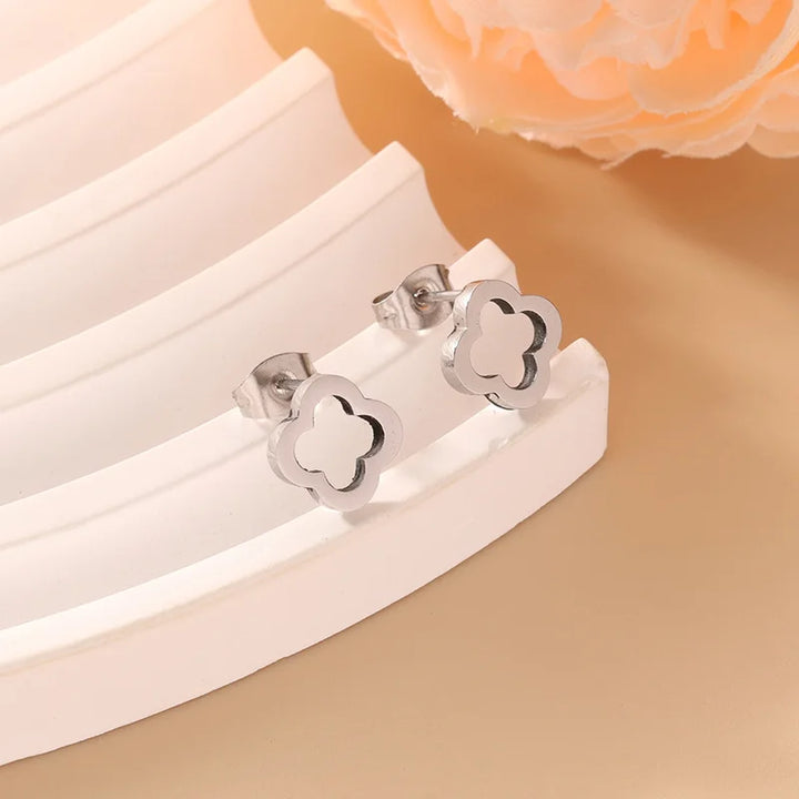 Clover Flower Stainless Steel Bracelet Set Gold Gift