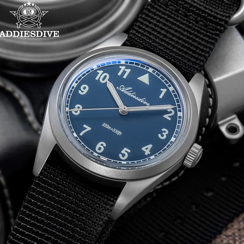 Waterproof Diver Quartz Watch Luminous Hands, Nylon Strap, 100m Water Resistance