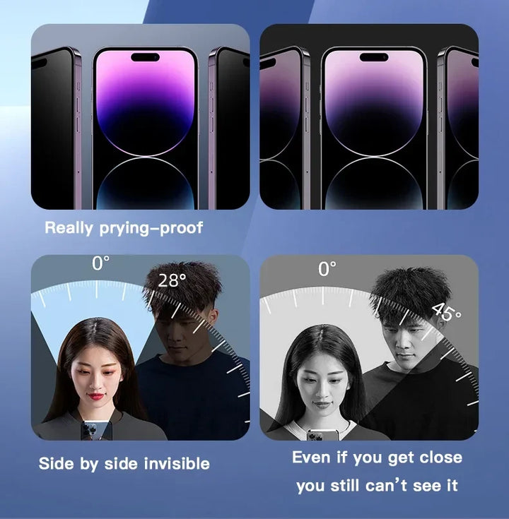 Privacy Tempered Glass Screen Protector for iPhone 16 15 14 13 12 - Anti-Spy Auto-Dust Removal Shield