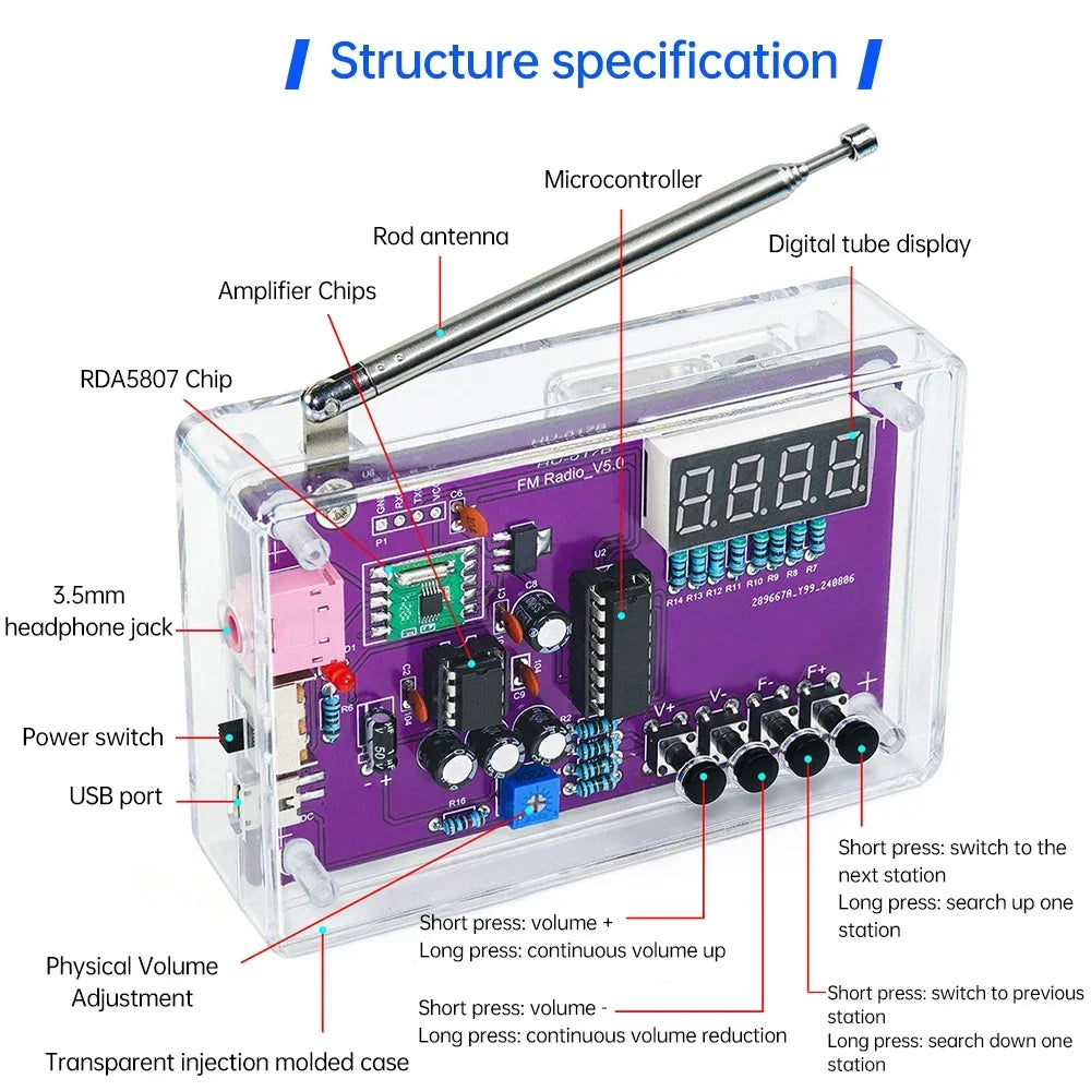 DIY FM Radio Kit 87-108MHz Adjustable Frequency Soldering Practice Kit Back to School 2026 Gift