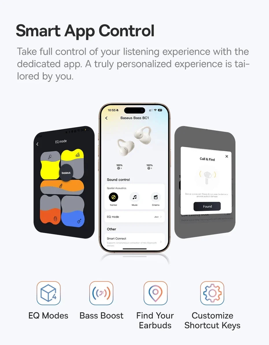 Baseus BC1 Open-Ear Clip Earbuds Bluetooth 6.0 – 4-Mic Noise Cancellation Super Bass IP55 Sports 2026