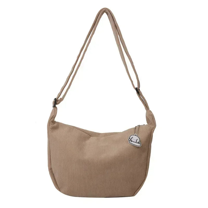 Corduroy Crossbody Bag Large Capacity Beige Shoulder Bag Fall 2026 Everyday Use