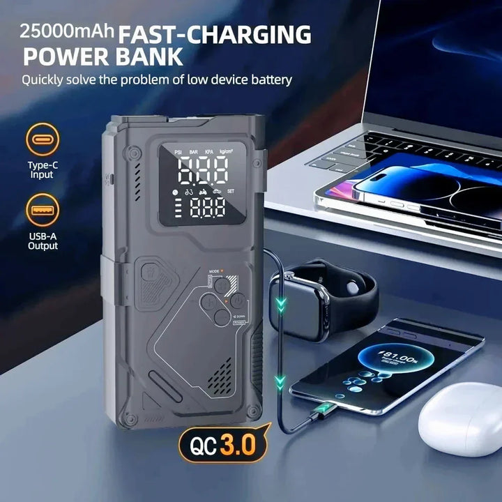 Jump Starter With Air Pump 6 In 1 Car Battery Booster 5000A Peak 150 PSI Tire Inflator 400LM LED Light Fall 2025 Prep
