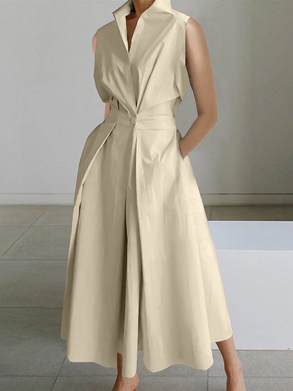 Elegant Dress with Shirt Collar, Versatile Women&