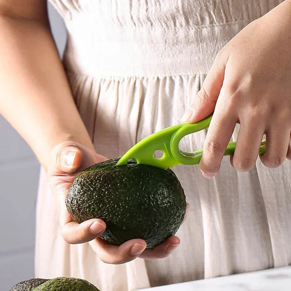 3 in 1 Avocado Slicer - Plastic Kitchen Tool, Easy Fruit Peeler and Pulp Separator