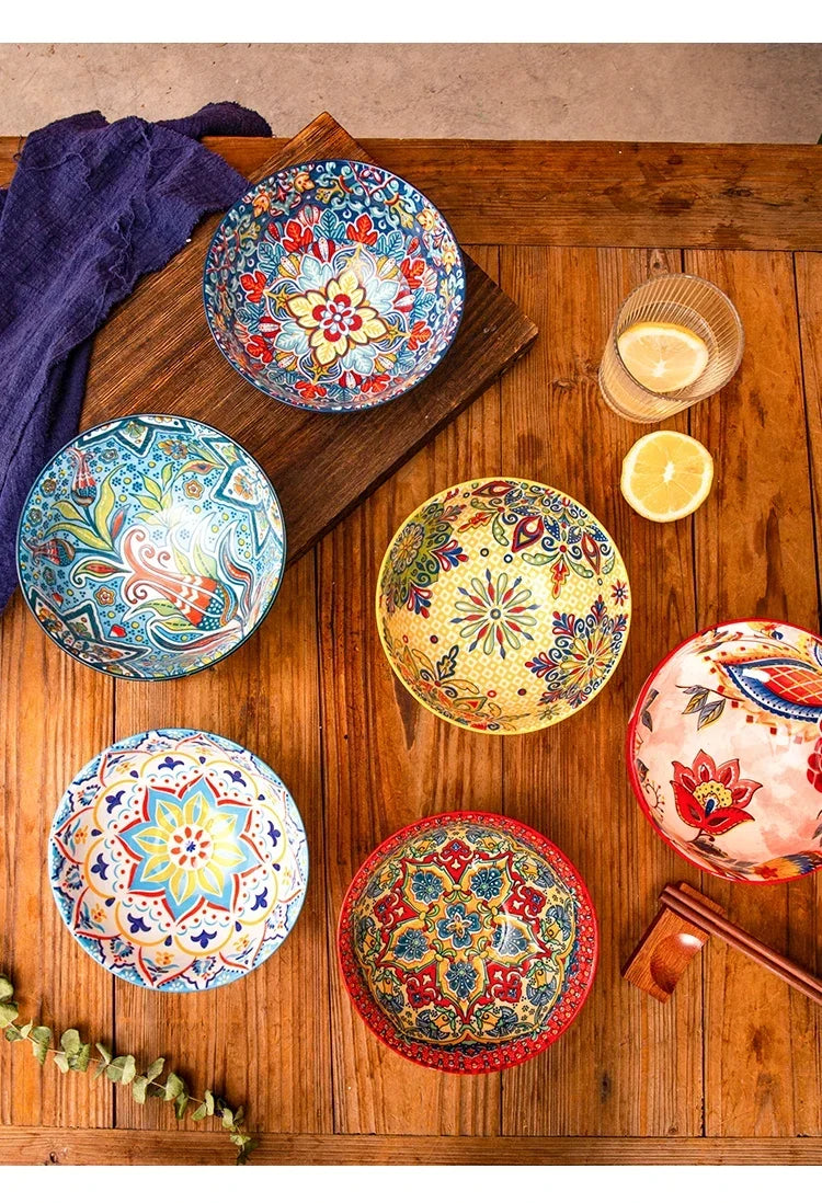 Bohemian Ceramic Rice Bowl Retro Noodle Bowl Kitchen Gift