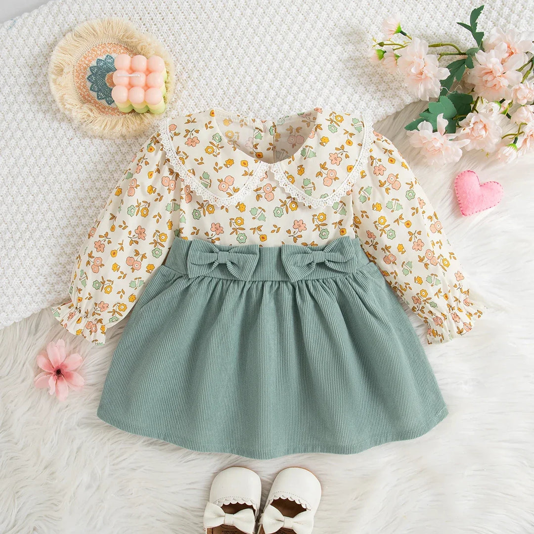 Soft baby girl dress - floral long sleeve, polyester, for classic spring and autumn wear