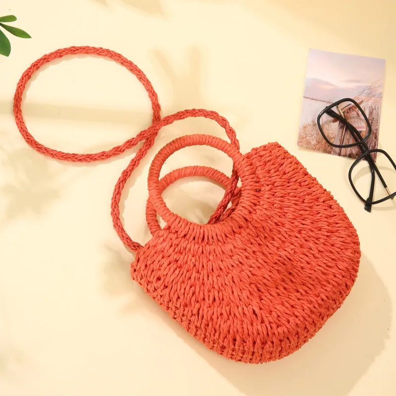 Straw Bag Natural Handwoven Half Moon Beach Tote Crossbody Bag Large Capacity Summer 2026 Vacation Accessory