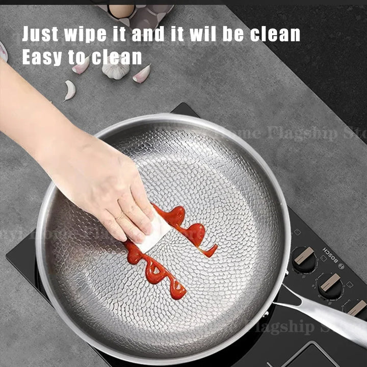 Titanium-Coated Stainless Steel Non-Stick Wok Pan – Gas and Induction Compatible Kitchen Cookware