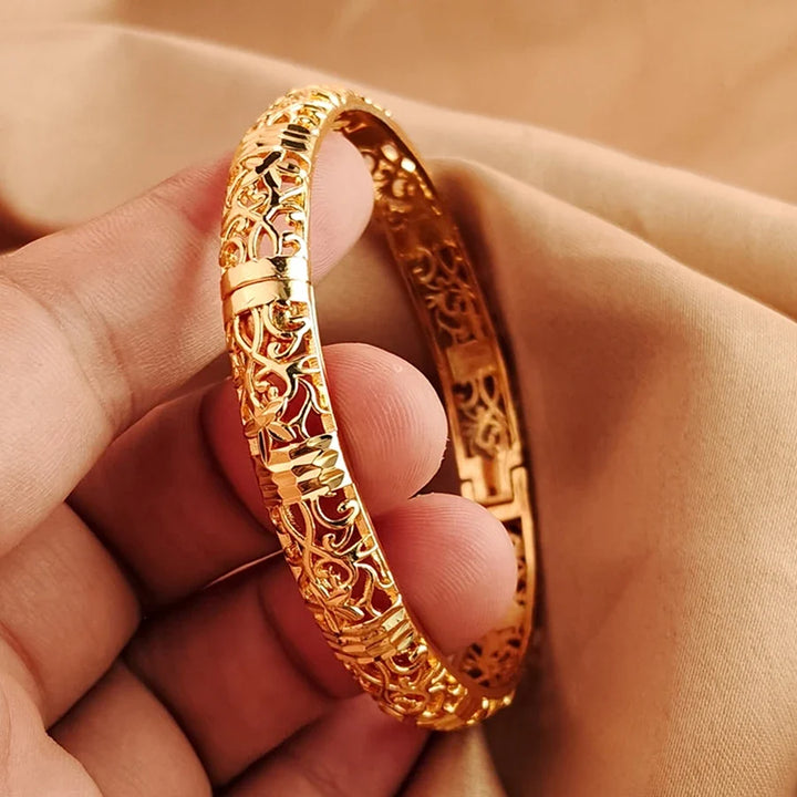 Gold Color Bangle Openwork Wedding Bracelet Dubai Style