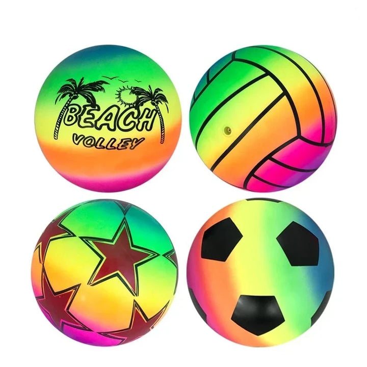Eco-Friendly Rainbow Ball Toy for Kids, Soft Elastic Leather Ball for Indoor and Outdoor Play, 22 cm Diameter