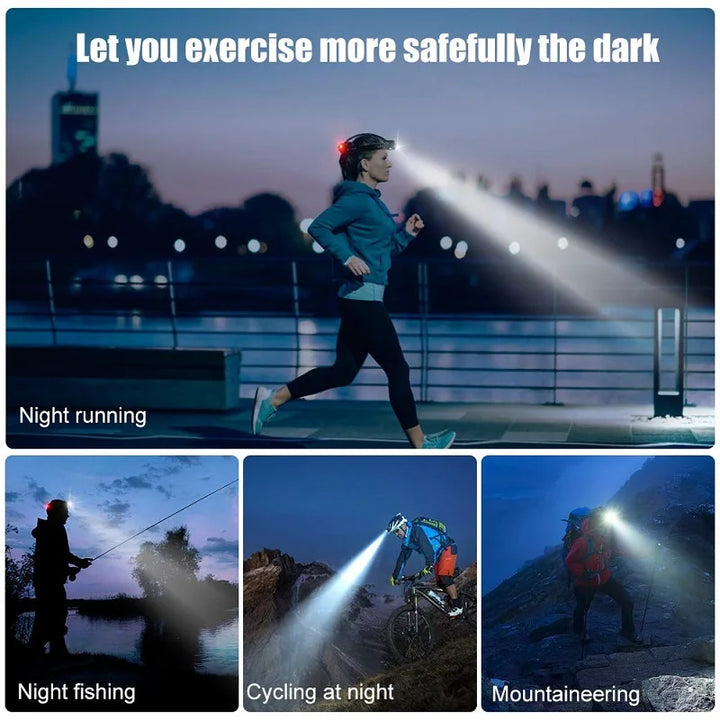 Powerful LED Induction Headlamp with Box - USB Rechargeable Waterproof 1000 Lumen Outdoor Torch