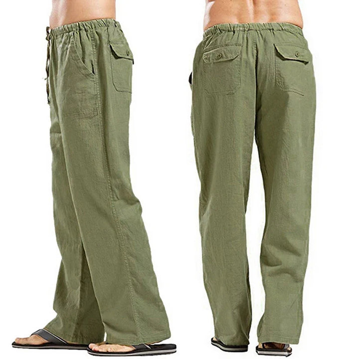 Solid Color Multi-Pocket Linen Men Pants - Casual Breathable Summer Trouser, Large Size