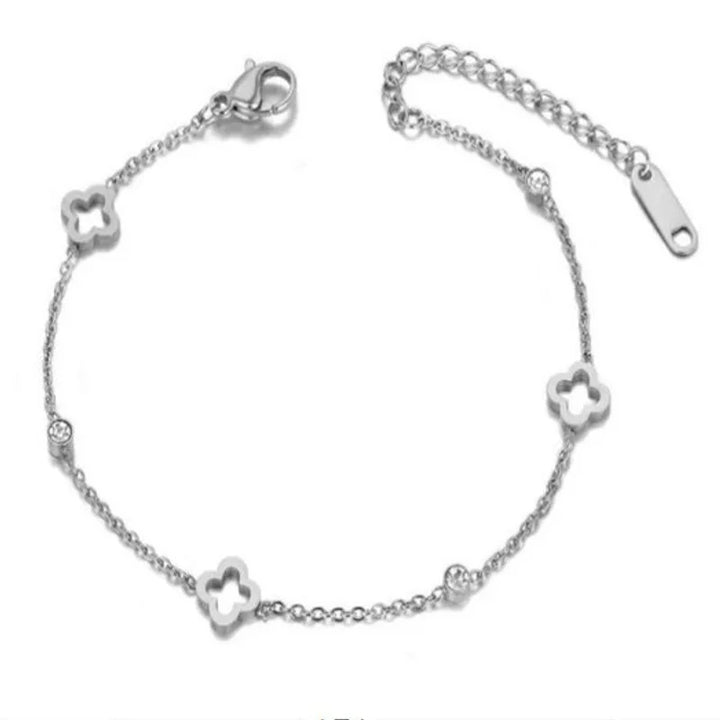 Clover Flower Stainless Steel Bracelet Set Gold Gift