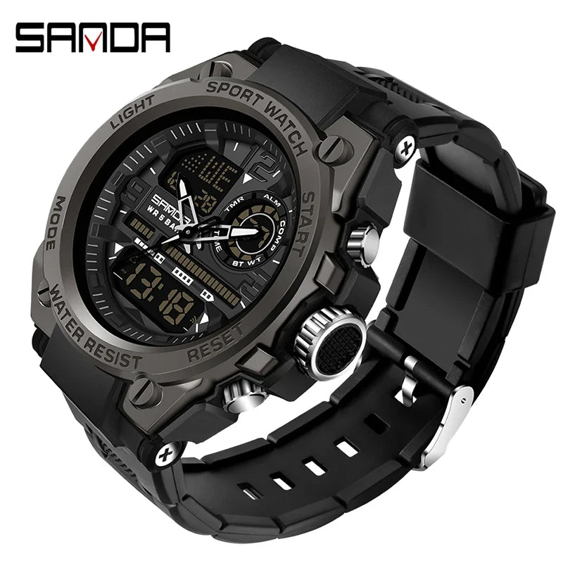 Digital Sports Watch Dual Display LED Military Style Rugged Watch Fall 2026 Water Resistant
