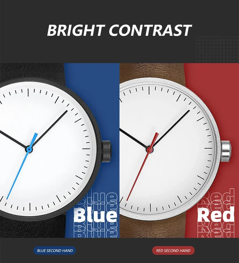 Classic unisex quartz wristwatch – leather strap, round dial, minimalist everyday timepiece