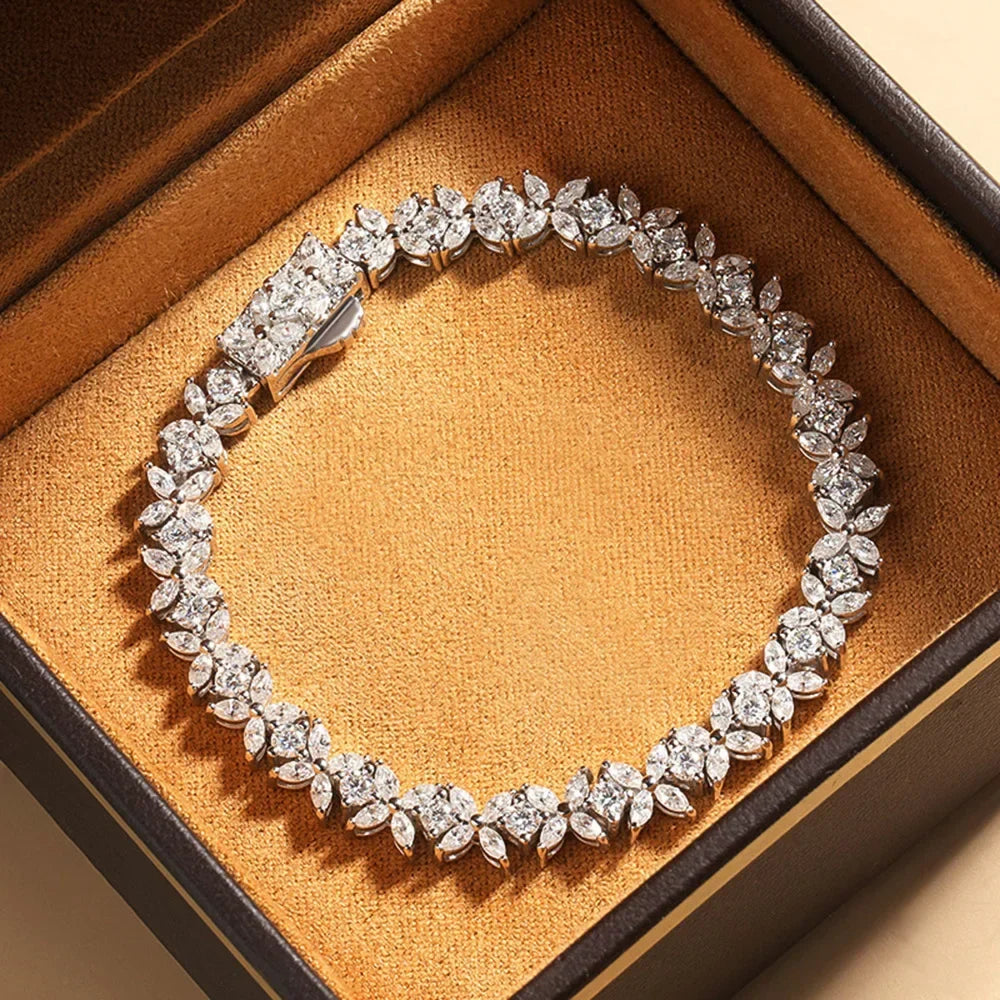 Moissanite Tennis Bracelet Sterling Silver Bridal Floral