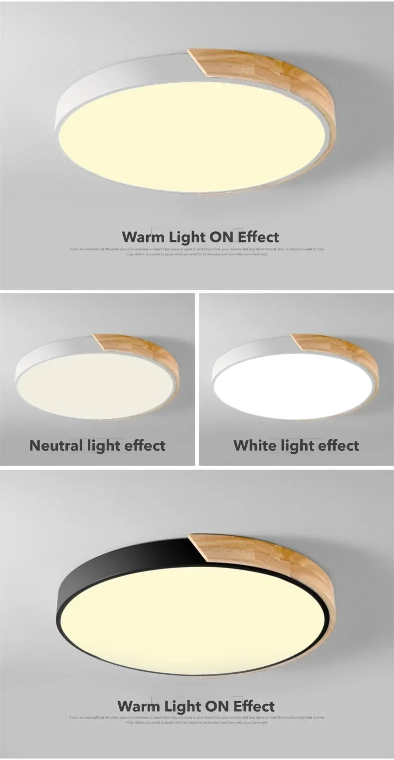Japandi Led Ceiling Light Nordic Wood Modern Soft Glow Diffuser