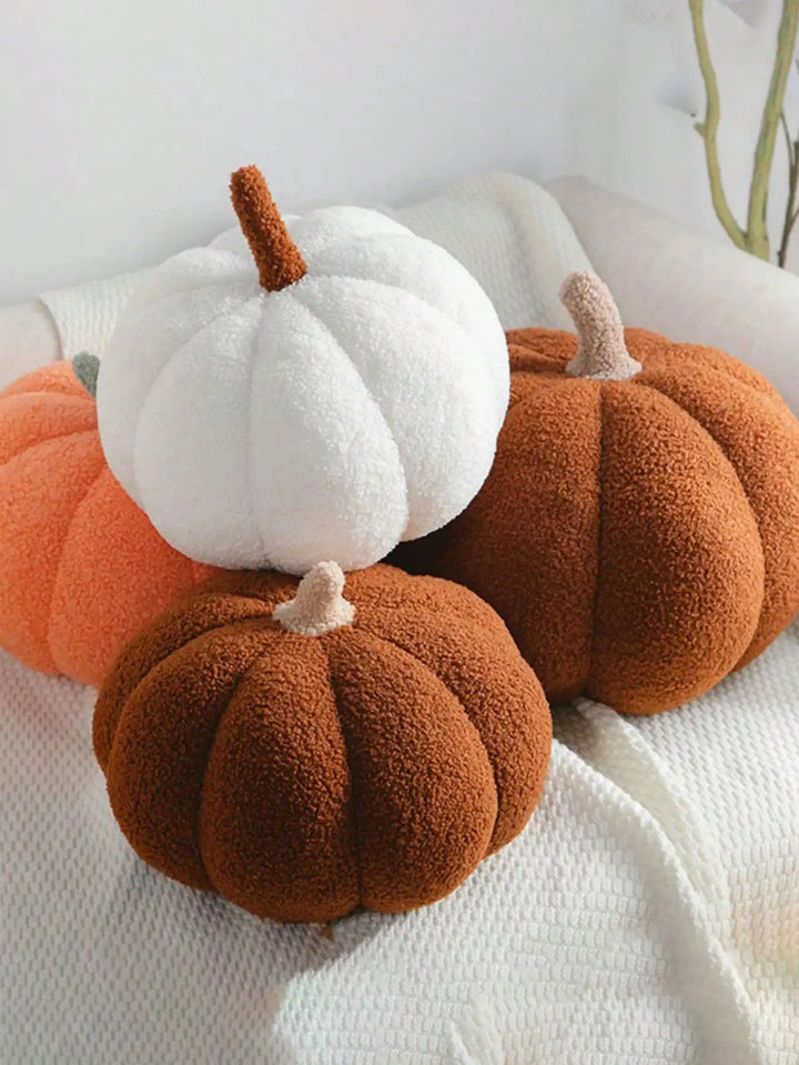 Plush Pumpkin Cushion – Cozy Sherpa &amp; Boucle Throw Pillow for Fall &amp; Halloween Home Decor, Ideal Gift for Kids and Babies