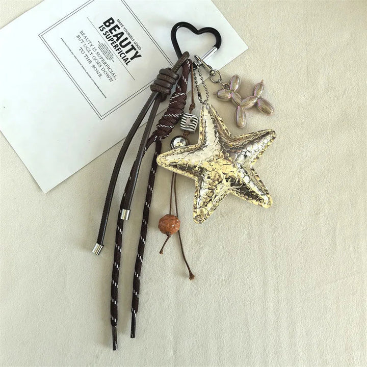 Y2K Leather Star Keychain Dachshund Bag Charm Anti Lost