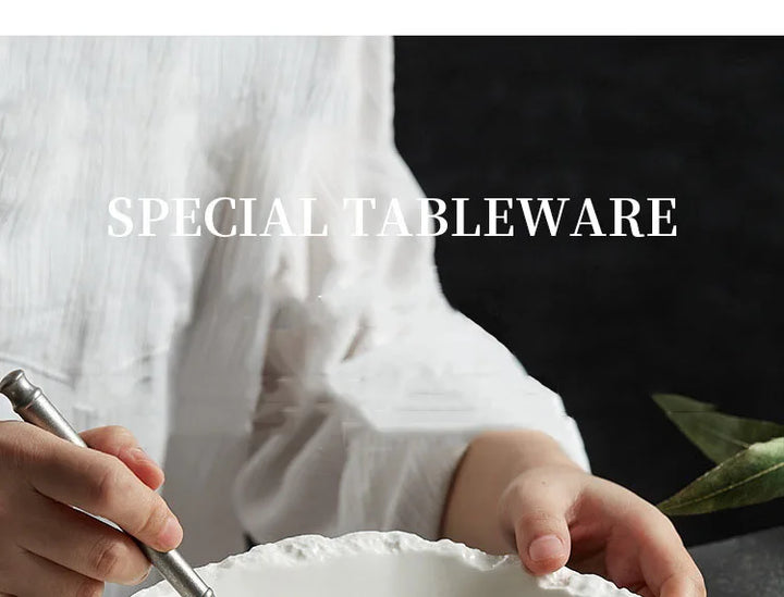 White Porcelain Rock Edge Soup Bowl Modern Tableware