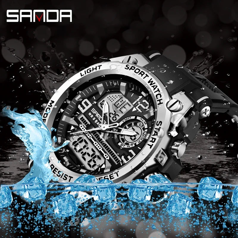 Digital Sports Watch Dual Display LED Military Style Rugged Watch Fall 2026 Water Resistant