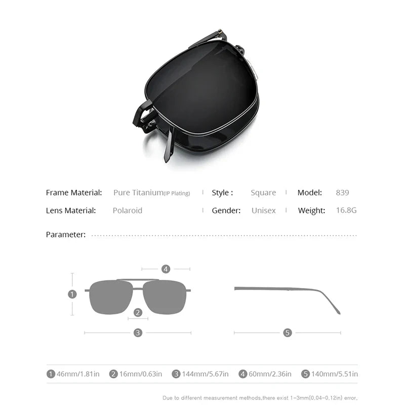 Polarized Sunglasses Titanium Folding Square Frame Ultralight Travel Eyewear Summer 2026 UV Protection