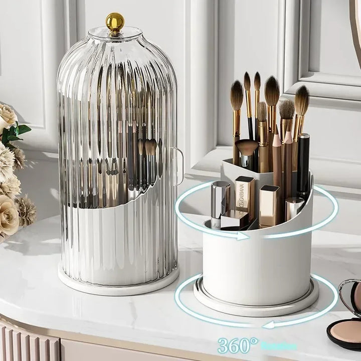 Rotatable Cosmetic Organiser - Transparent Dustproof Makeup Holder for Brushes &amp; Lipsticks