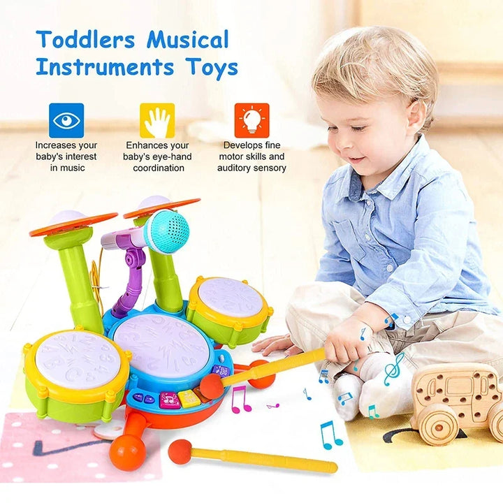 Kids Drum Set for Toddlers 1-3 with Microphone, Musical Educational Instrument Toys for Girls, Learning Activity Gifts