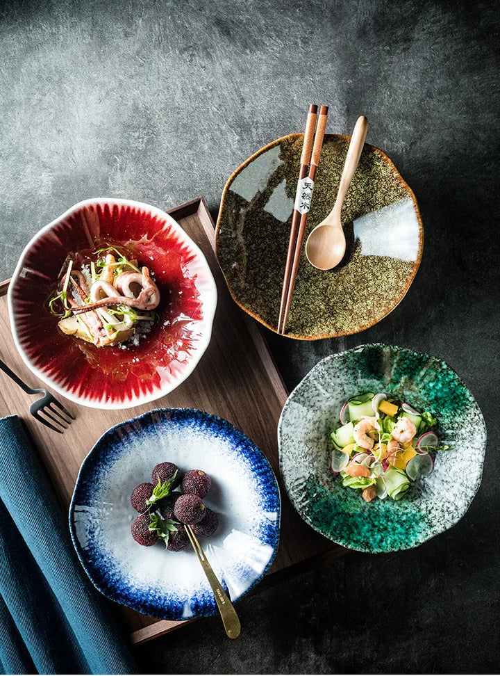 Japanese Ceramic Noodle Bowl Lotus Pattern Salad Bowl