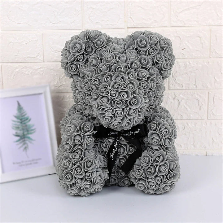 Faux Rose Teddy Bear with Gift Box and Lights - Romantic Anniversary or Valentine&
