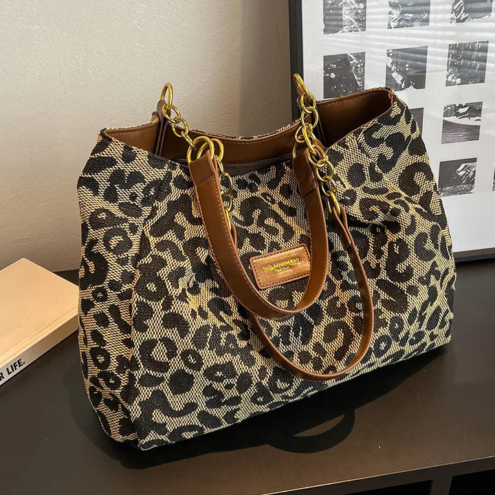 Leopard Print Tote Bag Large Capacity Daily Handbag With Spacious Interior Fall 2026 Trend Gift Idea