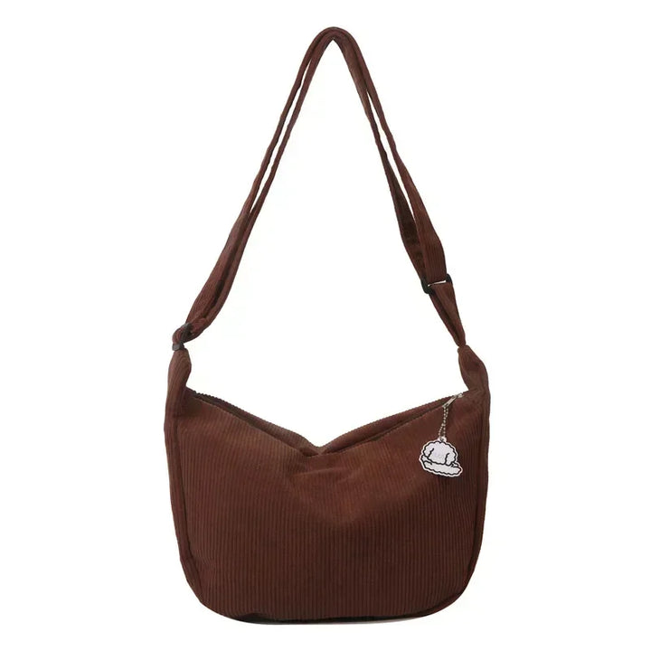 Corduroy Crossbody Bag Large Capacity Beige Shoulder Bag Fall 2026 Everyday Use