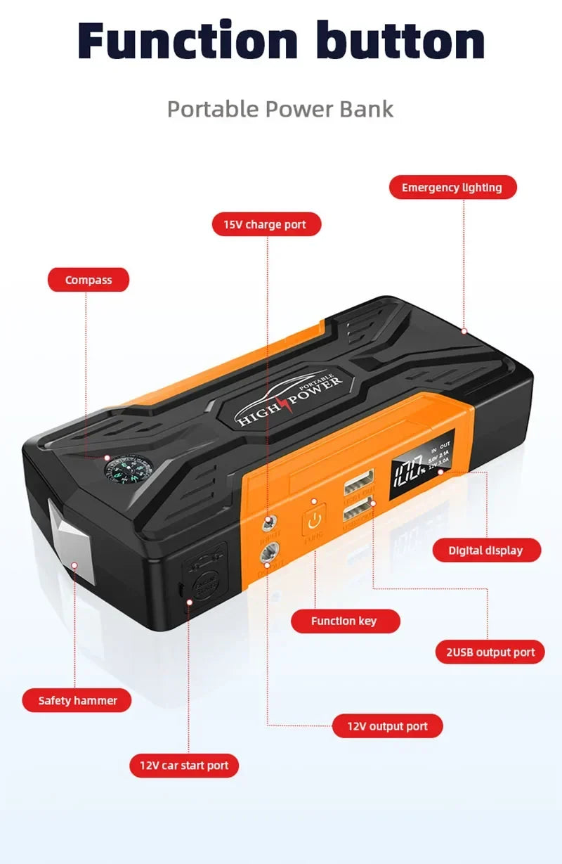 Car Jump Starter With Pump Portable 12V Emergency Power Bank Kit 99800mAh Fall 2025 Gift